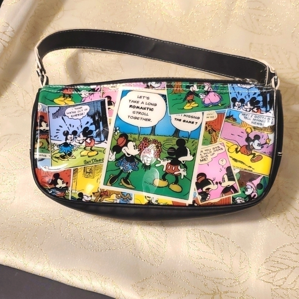 DISNEY World Kissing Mickey Mouse Minnie Mouse Zip Bag Purse Comic Cartoon